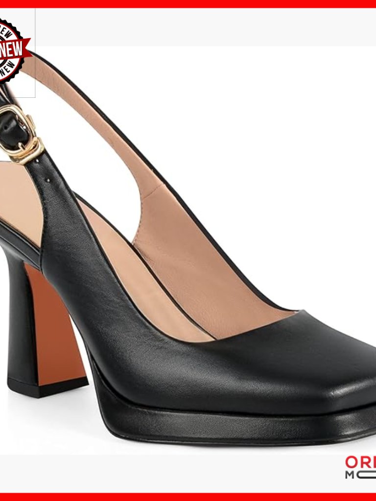 Slingback Square Toe Pumps With 3.9 Inch Block Heel, Non-Slip Sole